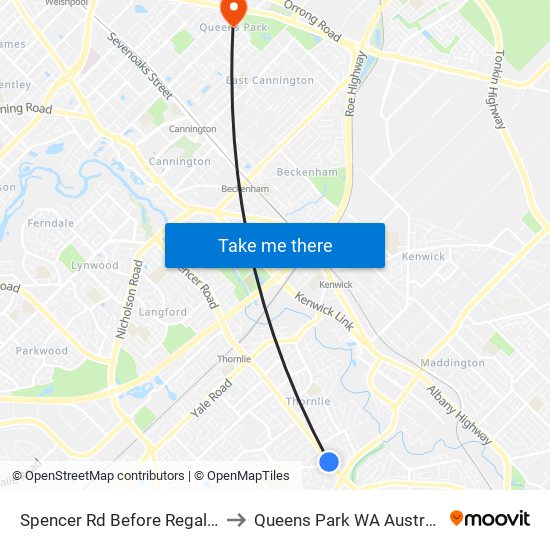 Spencer Rd Before Regal Dr to Queens Park WA Australia map