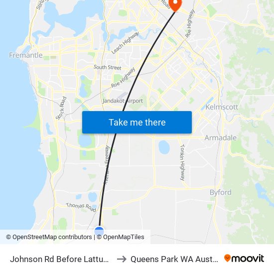 Johnson Rd Before Lattuga Dr to Queens Park WA Australia map