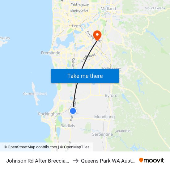 Johnson Rd After Breccia Pde to Queens Park WA Australia map