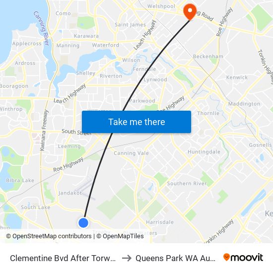 Clementine Bvd After Torwood Av to Queens Park WA Australia map