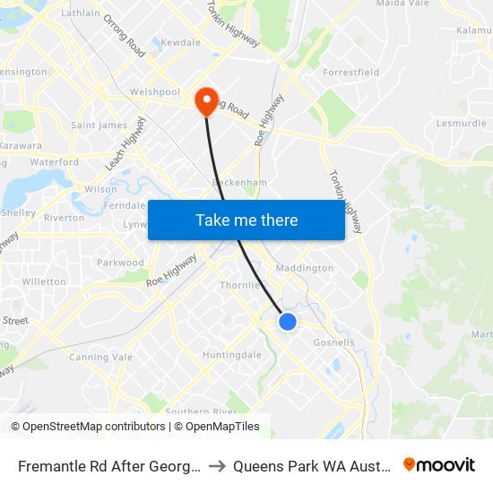 Fremantle Rd After George St to Queens Park WA Australia map