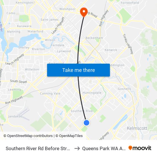 Southern River Rd Before Streamside St to Queens Park WA Australia map