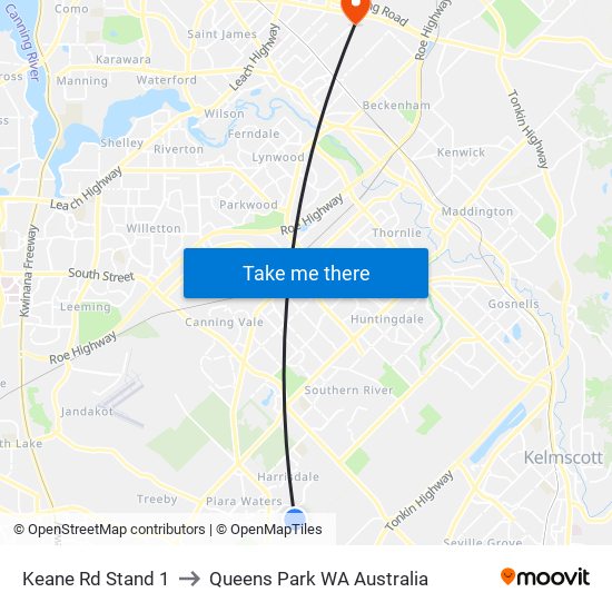 Keane Rd Stand 1 to Queens Park WA Australia map