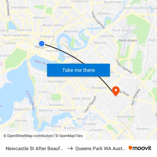 Newcastle St After Beaufort St to Queens Park WA Australia map
