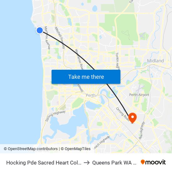 Hocking Pde Sacred Heart College Stand 3 to Queens Park WA Australia map