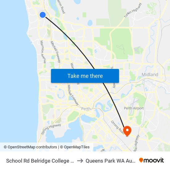 School Rd Belridge College Stand 3 to Queens Park WA Australia map