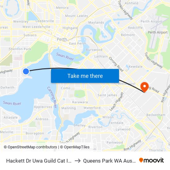 Hackett Dr Uwa Guild Cat Id 122 to Queens Park WA Australia map