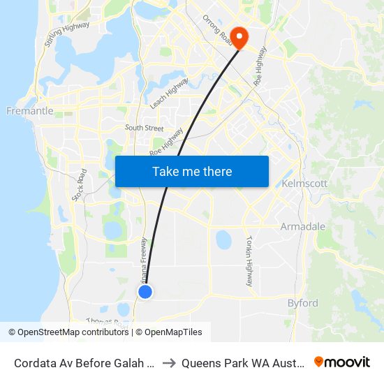 Cordata Av Before Galah Way to Queens Park WA Australia map