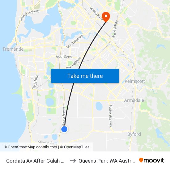 Cordata Av After Galah Way to Queens Park WA Australia map