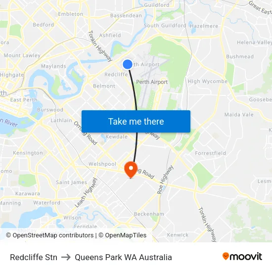 Redcliffe Stn to Queens Park WA Australia map