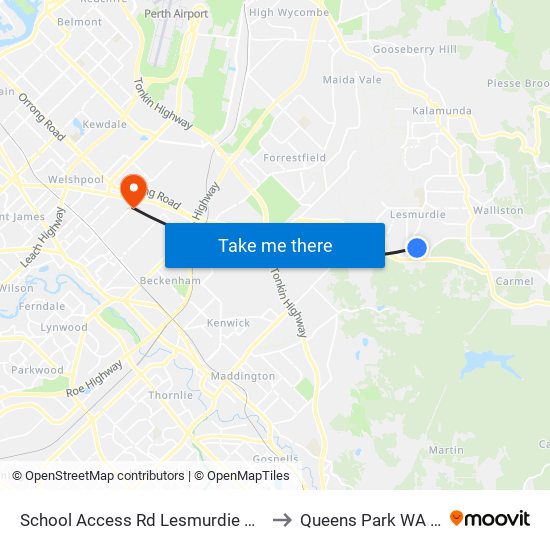 School Access Rd Lesmurdie High School S4 to Queens Park WA Australia map