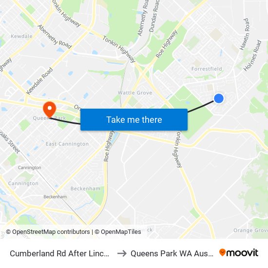 Cumberland Rd After Lincoln Rd to Queens Park WA Australia map
