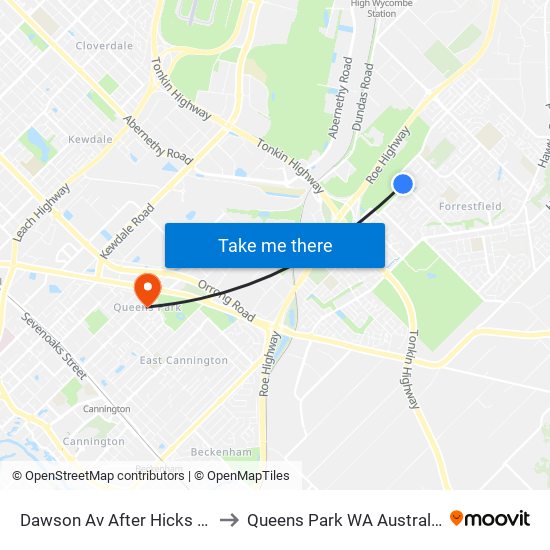 Dawson Av After Hicks St to Queens Park WA Australia map