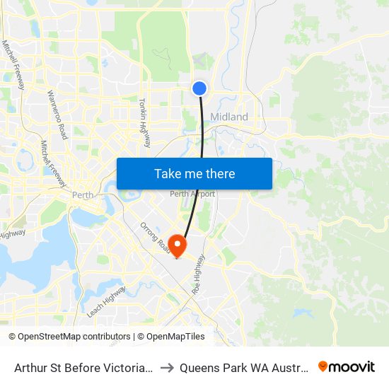 Arthur St Before Victoria Rd to Queens Park WA Australia map
