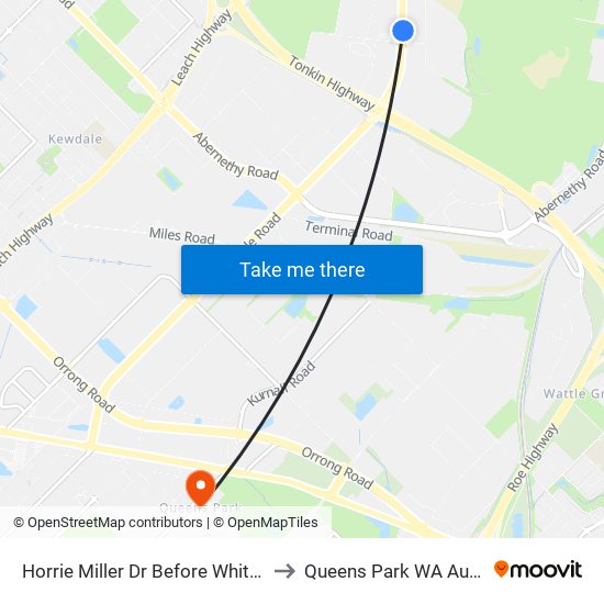 Horrie Miller Dr Before Whitham Rd to Queens Park WA Australia map