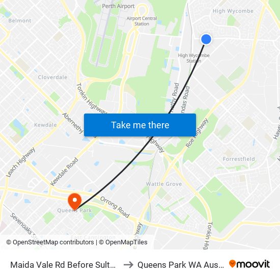 Maida Vale Rd Before Sultana Rd to Queens Park WA Australia map