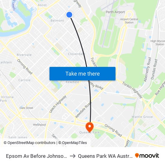 Epsom Av Before Johnson St to Queens Park WA Australia map