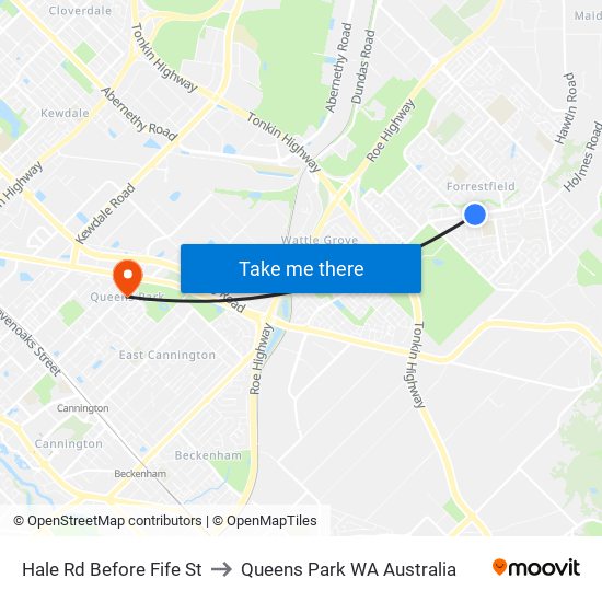 Hale Rd Before Fife St to Queens Park WA Australia map