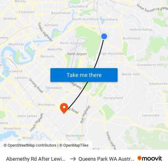 Abernethy Rd After Lewis Rd to Queens Park WA Australia map