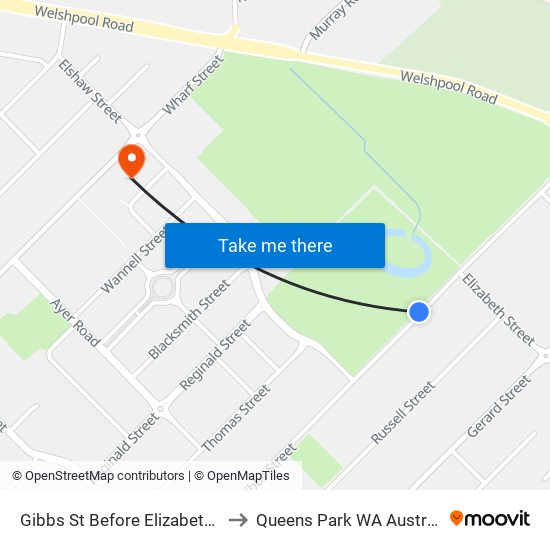 Gibbs St Before Elizabeth St to Queens Park WA Australia map