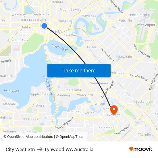 City West Stn to Lynwood WA Australia map