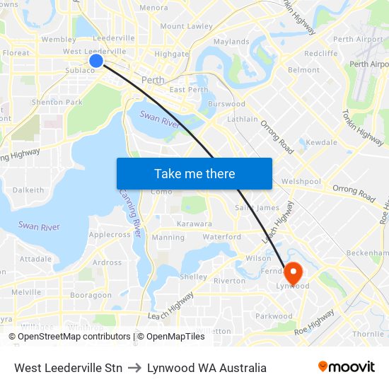 West Leederville Stn to Lynwood WA Australia map
