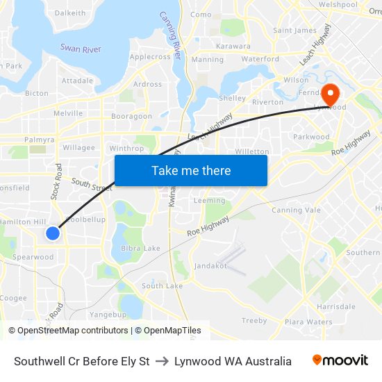 Southwell Cr Before Ely St to Lynwood WA Australia map