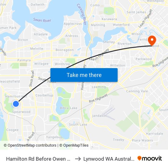 Hamilton Rd Before Owen Rd to Lynwood WA Australia map