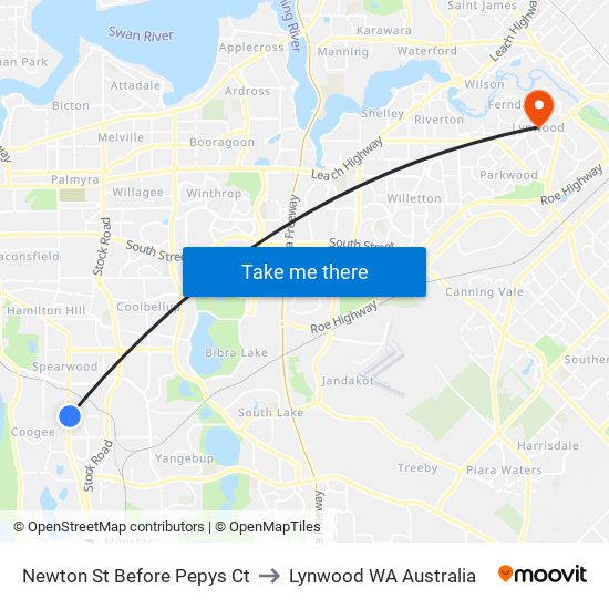 Newton St Before Pepys Ct to Lynwood WA Australia map
