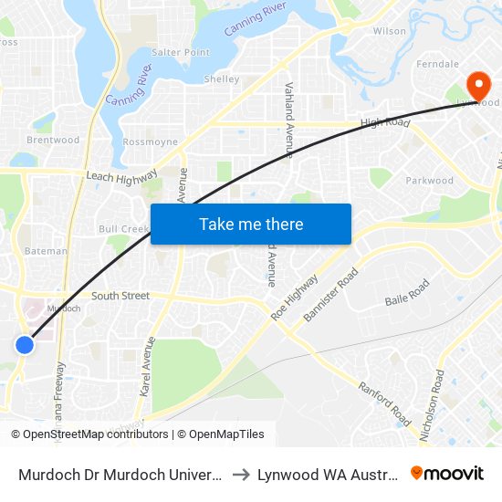 Murdoch Dr Murdoch University to Lynwood WA Australia map