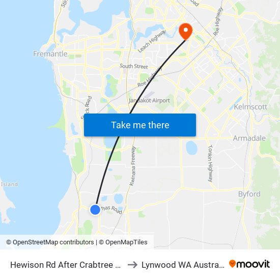 Hewison Rd After Crabtree Wy to Lynwood WA Australia map