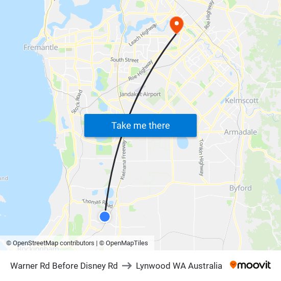 Warner Rd Before Disney Rd to Lynwood WA Australia map