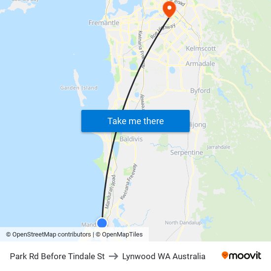 Park Rd Before Tindale St to Lynwood WA Australia map