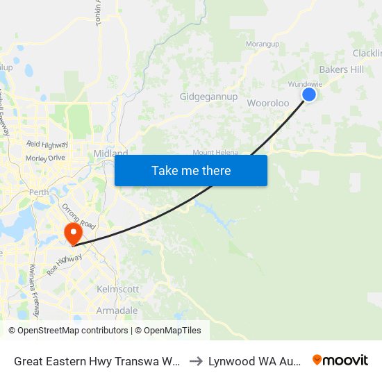 Great Eastern Hwy Transwa Wundowie to Lynwood WA Australia map