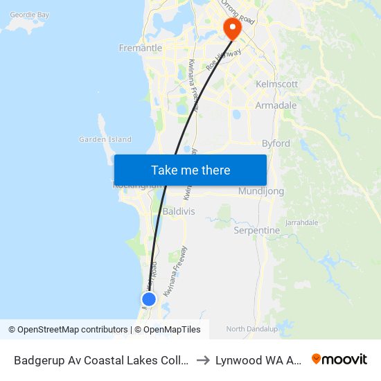 Badgerup Av Coastal Lakes College Stand 3 to Lynwood WA Australia map