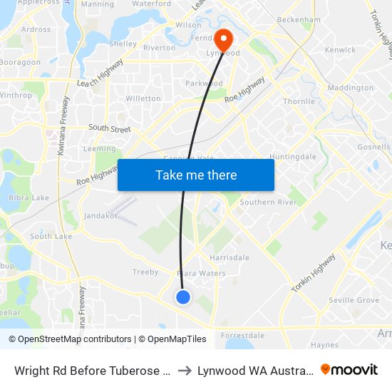 Wright Rd Before Tuberose Rd to Lynwood WA Australia map