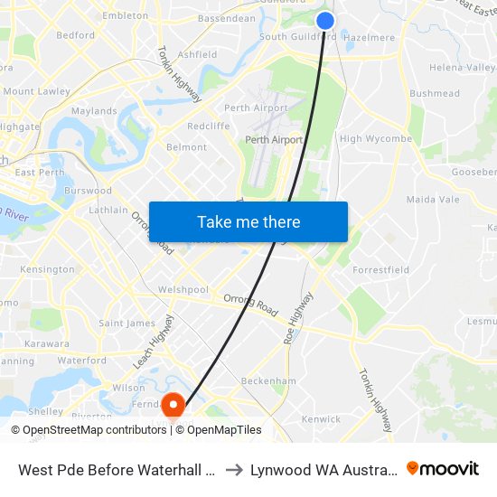 West Pde Before Waterhall Rd to Lynwood WA Australia map