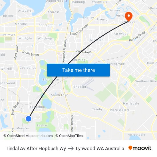 Tindal Av After Hopbush Wy to Lynwood WA Australia map