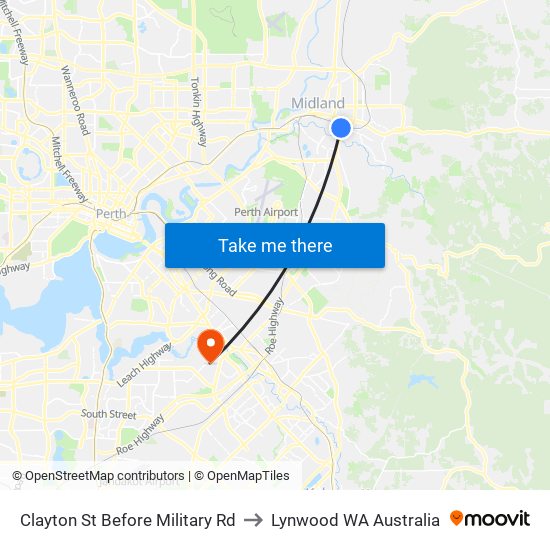 Clayton St Before Military Rd to Lynwood WA Australia map