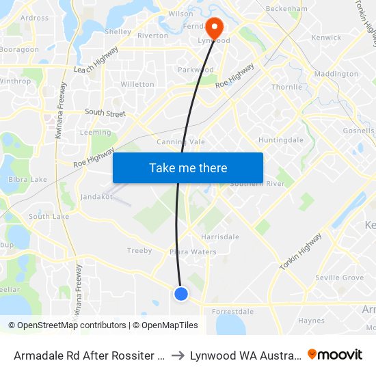 Armadale Rd After Rossiter Av to Lynwood WA Australia map