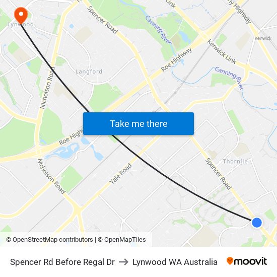 Spencer Rd Before Regal Dr to Lynwood WA Australia map