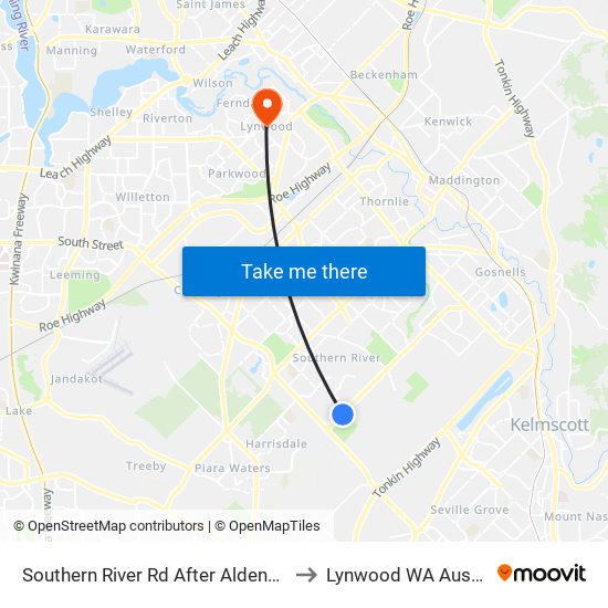 Southern River Rd After Aldenham Dr to Lynwood WA Australia map