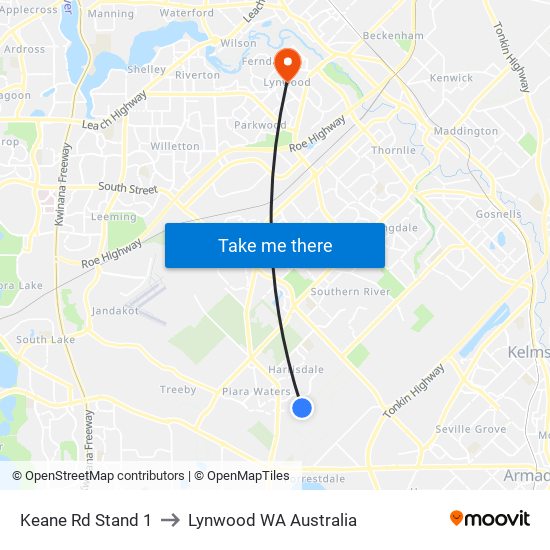 Keane Rd Stand 1 to Lynwood WA Australia map