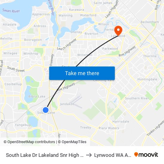 South Lake Dr Lakeland Snr High Sch - Stand 1 to Lynwood WA Australia map