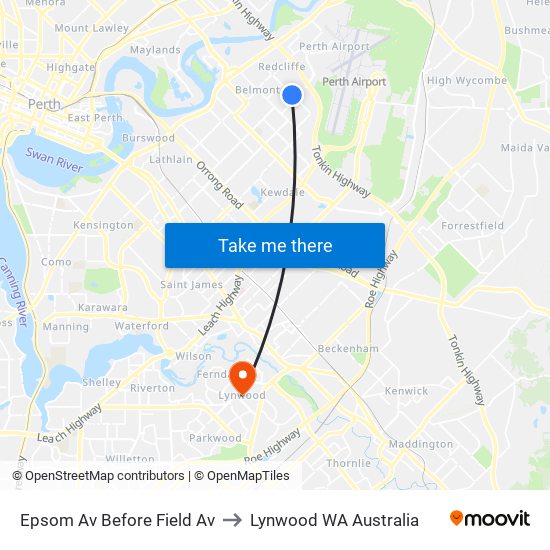 Epsom Av Before Field Av to Lynwood WA Australia map