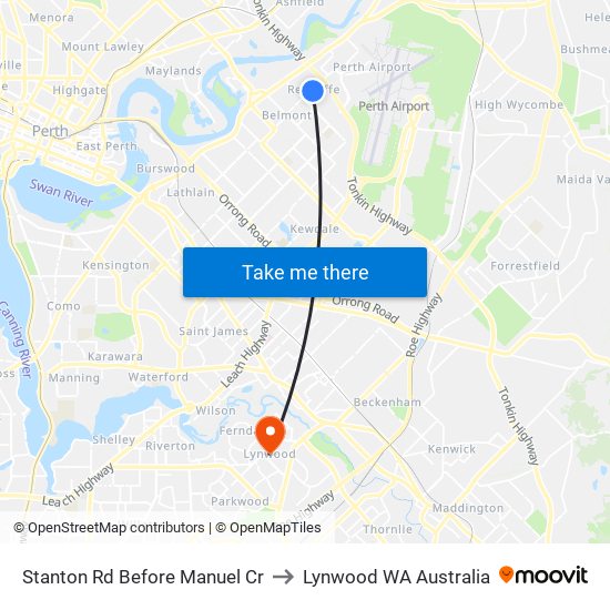 Stanton Rd Before Manuel Cr to Lynwood WA Australia map