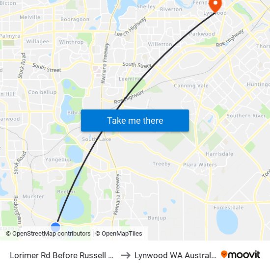 Lorimer Rd Before Russell Rd to Lynwood WA Australia map