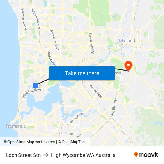 Loch Street Stn to High Wycombe WA Australia map