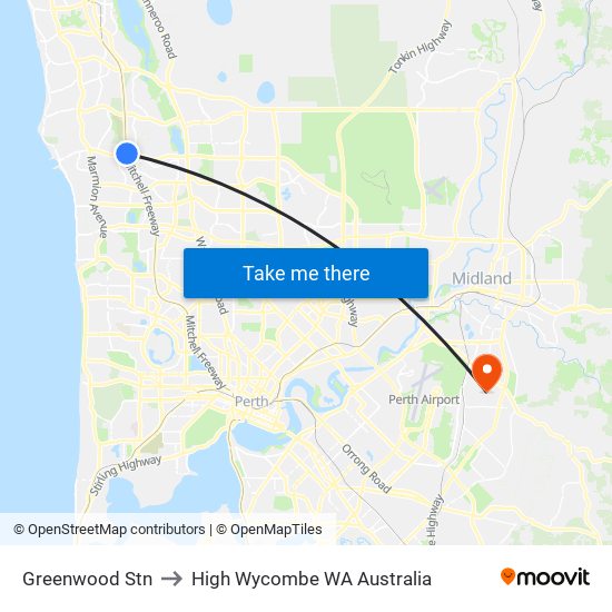 Greenwood Stn to High Wycombe WA Australia map