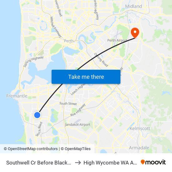 Southwell Cr Before Blackwood Av to High Wycombe WA Australia map